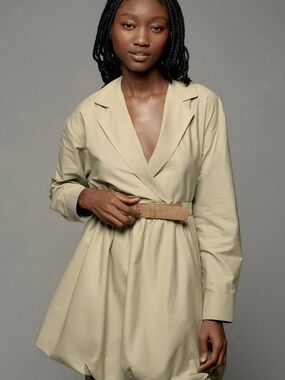 Maeve Light Olive Green Mini Dress with Brown Belt
